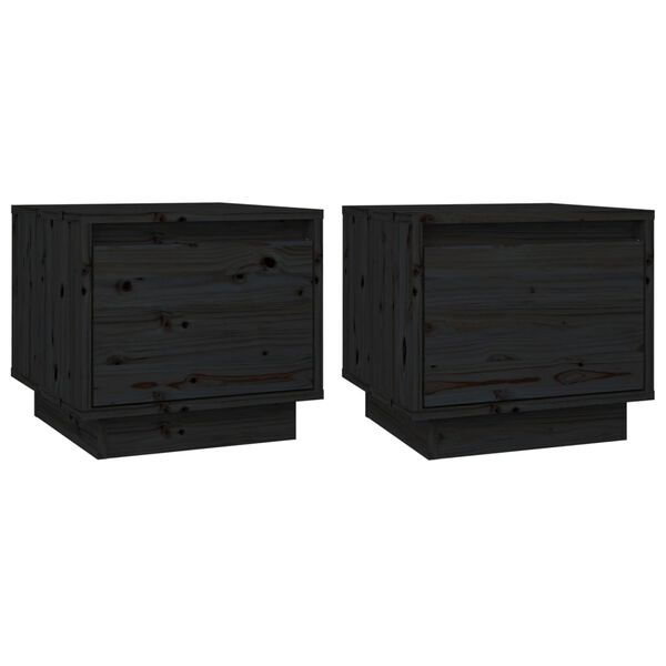 vidaXL Bedside Cabinet Set of 2 Black Solid Pine Wood Small