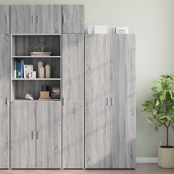 vidaXL Slim Storage Cabinet Gray Sonoma 11.8"x16.7"x88.6" Engineered Wood