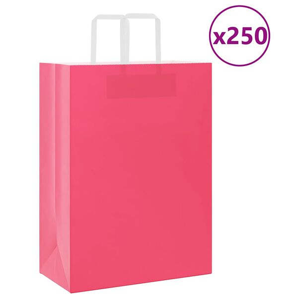 vidaXL Paper Bags 250 pcs with Handles Pink 12.6x6.7x17.3"