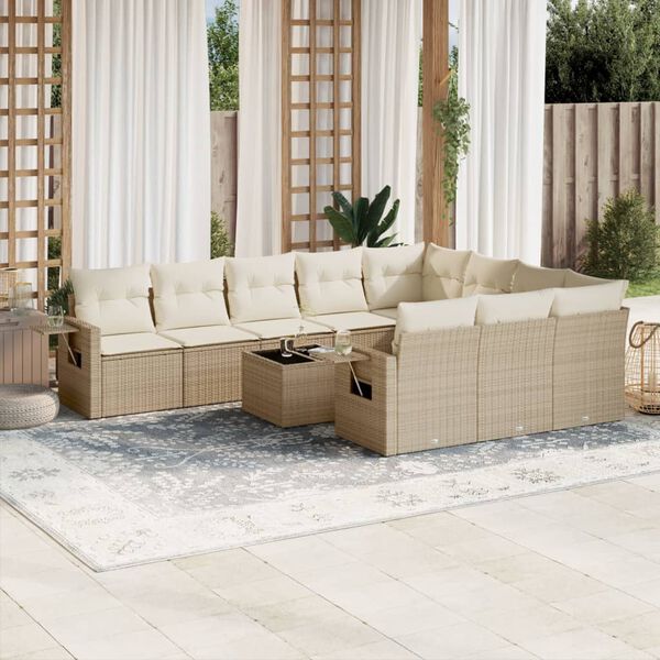 vidaXL Garden Sofa Set Beige PE rattan Large Modular Garden Sofa Set