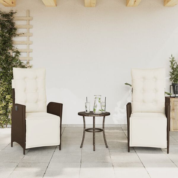vidaXL Reclining Garden Chair Set of 2 Brown PE Rattan Standard