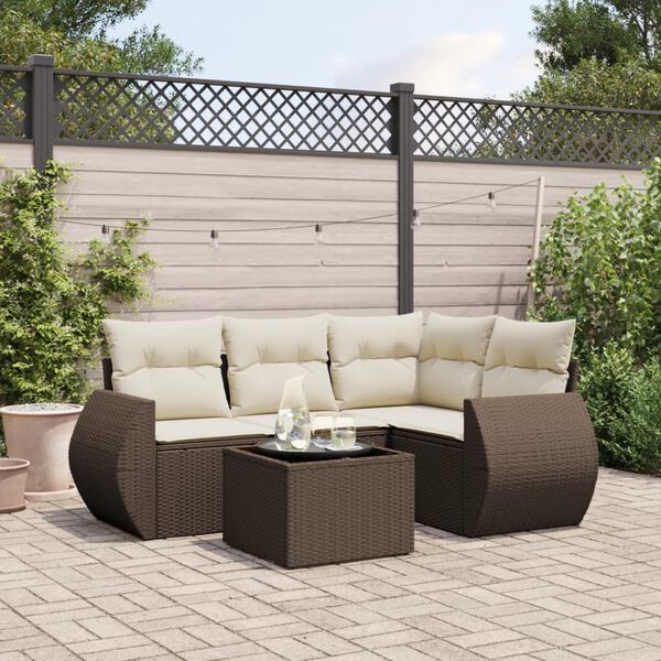 vidaXL Garden Sofa Set Brown PE rattan, powder-coated steel, tempered glass