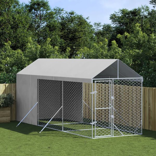 vidaXL Outdoor Dog Kennel Silver Galvanized steel 6.6 x 19.7 x 8.2 ft