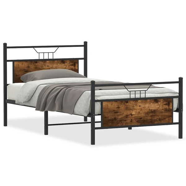 vidaXL Bed Frame Smoked Oak Engineered wood Twin Twin Bed Frame
