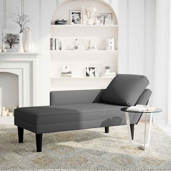 vidaXL Chaise Lounge Dark Grey Corduroy fabric, Plywood, Plastic, Foam