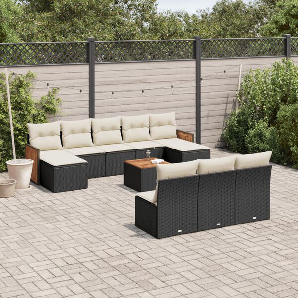 vidaXL Garden Sofa Set Black PE rattan, powder-coated steel, acacia wood