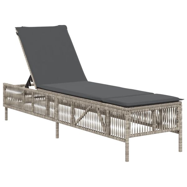 vidaXL Sun Lounger Light Grey PE Rattan, Powder-Coated Steel Extra Long