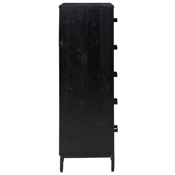 vidaXL Chest Of Drawers Black Solid pinewood, engineered wood, metal Tall
