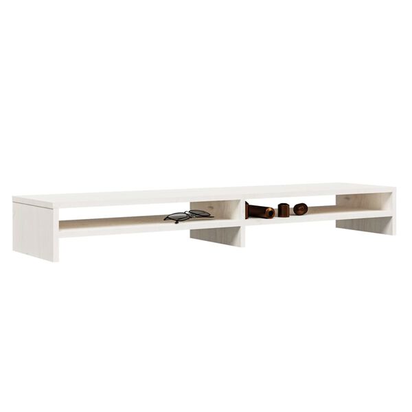 vidaXL Monitor Stand White Solid pine wood 39.4 x 9.4 x 5.1 in