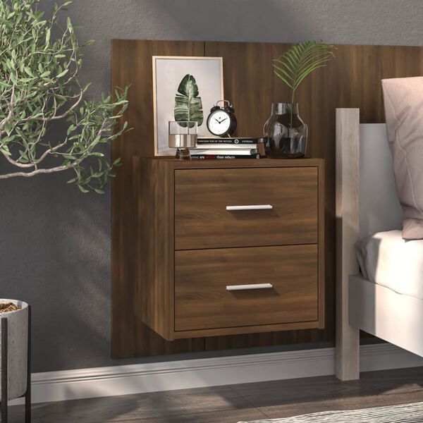 vidaXL Wall-mounted Bedside Cabinet Brown Oak