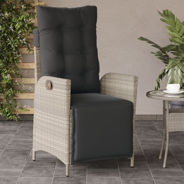 vidaXL Reclining Garden Chair Set of 2 Light Grey PE Rattan Standard