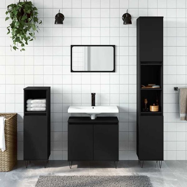 vidaXL Bathroom Cabinet Black Engineered wood Medium Bathroom Cabinet