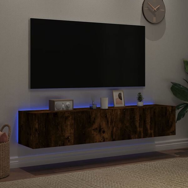 vidaXL TV Wall Cabinet Set of 2 Smoked Oak Engineered wood Floating Unit