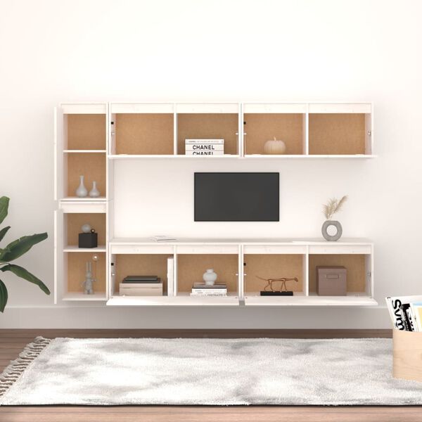 vidaXL TV Cabinet Set of 6 White Solid Pine Wood Various sizes