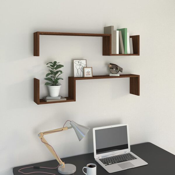 vidaXL Wall Shelf Set of 2 Brown oak Engineered wood 39.4x5.9x7.9 in