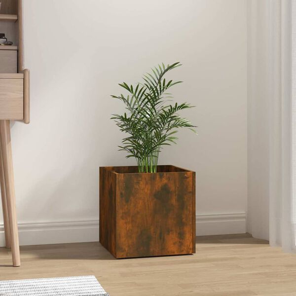 vidaXL Planter Box Smoked Oak 15.7"x15.7"x15.7" Engineered Wood