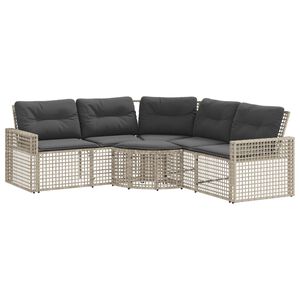 vidaXL Garden Sofa Light Grey PE rattan, Powder-coated steel, Polyester