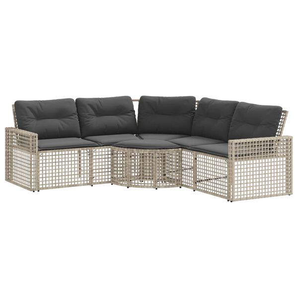 vidaXL Garden Sofa Light Grey PE rattan, Powder-coated steel, Polyester
