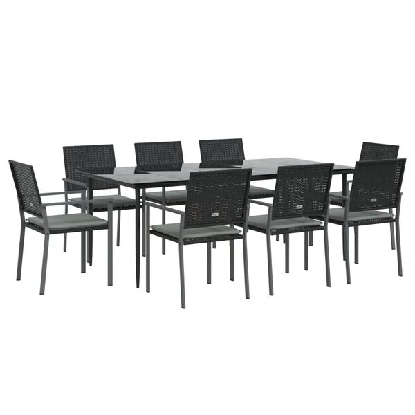 vidaXL 9 Piece Patio Dining Set with Cushions Poly Rattan and Steel