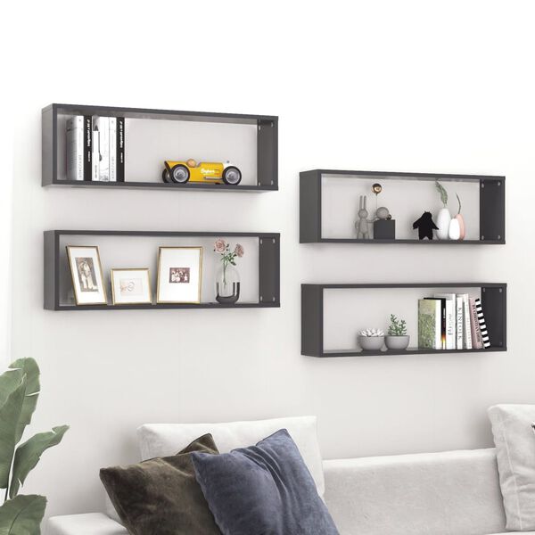 vidaXL Wall Shelf Set of 4 Gray Engineered wood