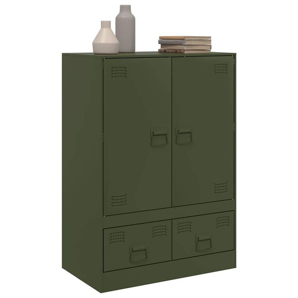 vidaXL Highboard Olive Green Cold-Rolled Steel 26.4x15.4x37.4 in