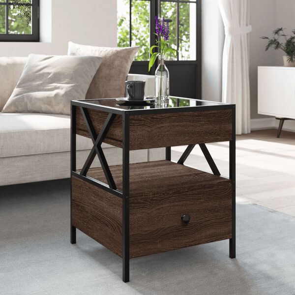 vidaXL Coffee Table Brown Oak Engineered wood, glass, metal Compact