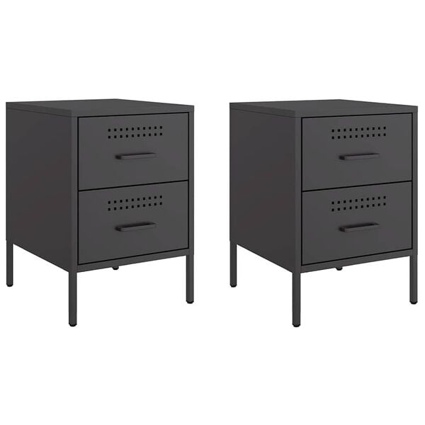 vidaXL Bedside Cabinet Set of 2 Black Steel Compact Bedside Cabinet