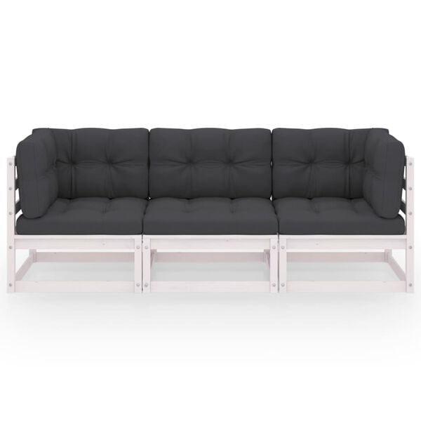 vidaXL Garden Sofa White Solid pinewood 3-seater Durable Outdoor Sofa