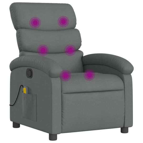 vidaXL Massage Recliner Chair Dark Grey Polyester, Metal, Plywood, Foam