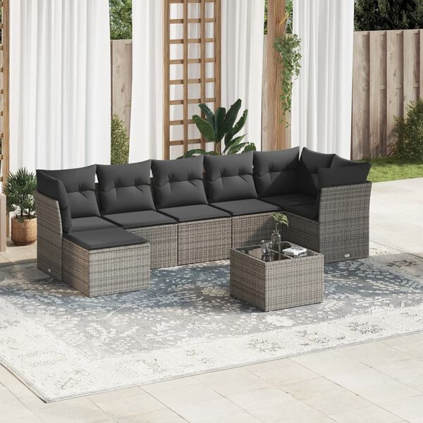 vidaXL Garden Sofa Set Grey PE rattan, powder-coated steel Large