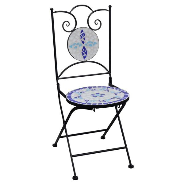 vidaXL Mosaic Bistro Set Blue and white Powder-coated iron and ceramic tiles