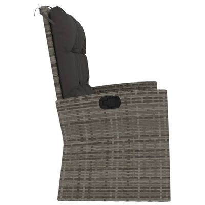 vidaXL Reclining Patio Bench with Cushions Gray 46.5" Poly rattan