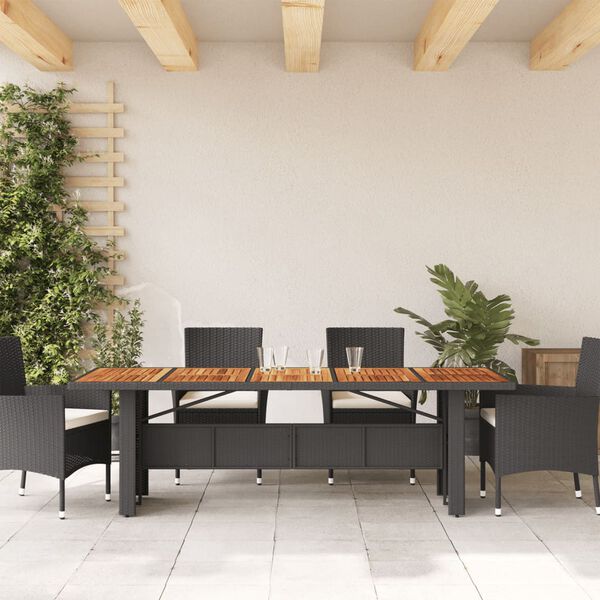 vidaXL Garden Table Black PE rattan, powder-coated steel, solid acacia wood
