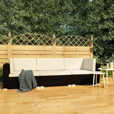 vidaXL 3 Piece Patio Sofa Set with Cushions Poly Rattan Black