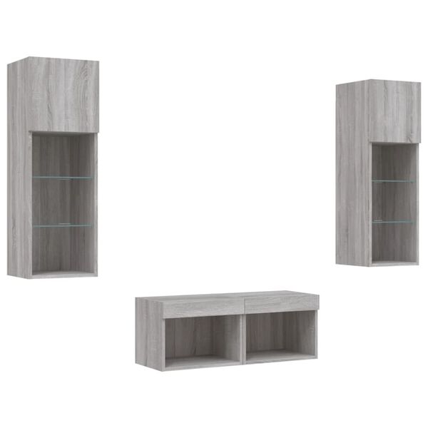 vidaXL 4 Piece TV Wall Stands with LED Lights Gray Sonoma