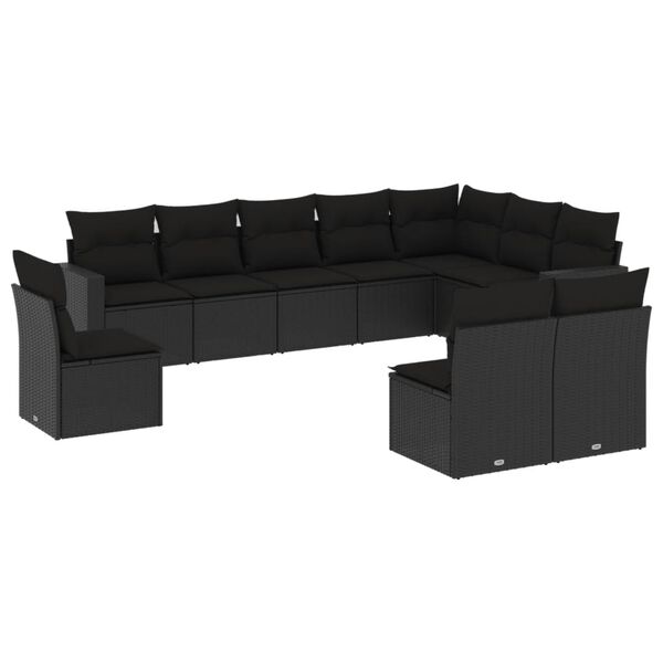 vidaXL Garden Sofa Set Black PE rattan Large Adjustable Armrests