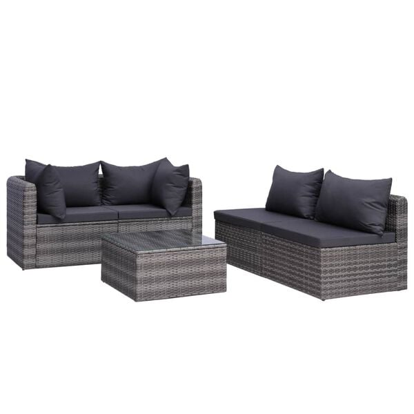 vidaXL Garden Lounge Set Grey PE rattan, Powder-coated steel, Glass