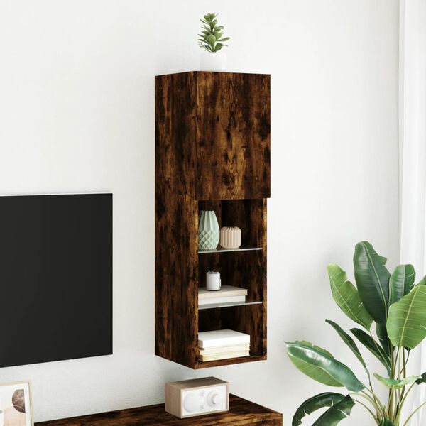 vidaXL TV Cabinet Smoked Oak Engineered wood and glass TV Cabinet