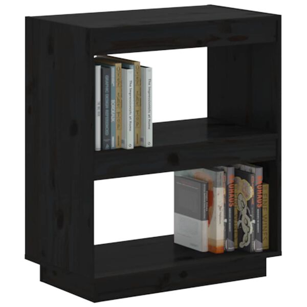 vidaXL Book Cabinet Black Solid Pine Wood Medium Rectangular