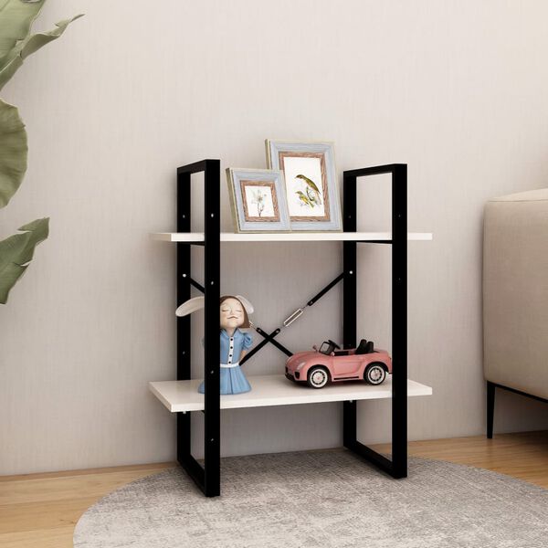 vidaXL Book Cabinet White, Black Solid Pine Wood Medium Bookshelf