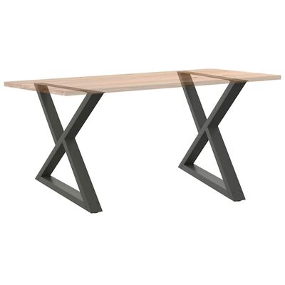 Desk/table with wooden top and two X-shaped metal legs in dark gray, modern design
