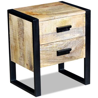 vidaXL Side Table with 2 Drawers Solid Mango Wood 17"x13"x20"