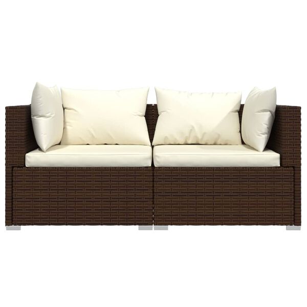 vidaXL 2-seater Sofa Brown (Sofa), Cream (Cushions) PE Rattan 2-Seater