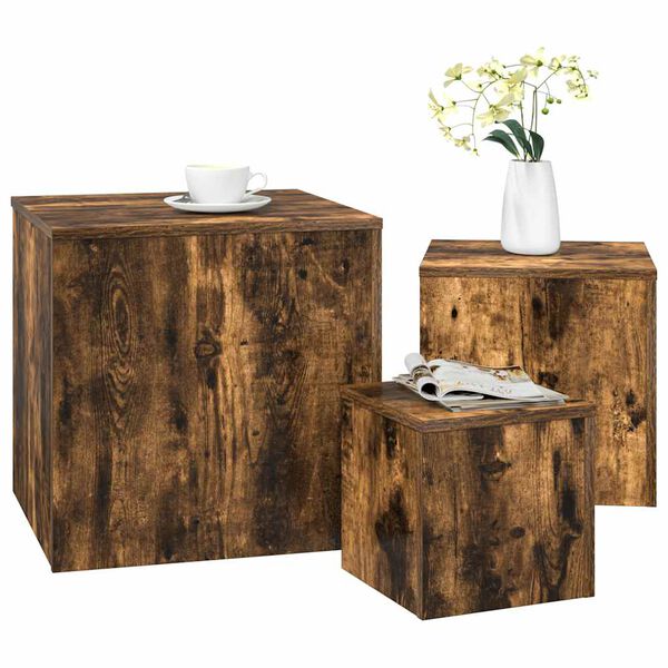 vidaXL Side Tables 3 pcs Smoked Oak Engineered Wood