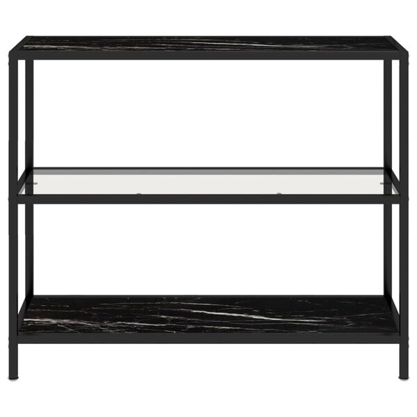 vidaXL Shelf Transparent and Black Marble Tempered Glass, Powder-Coated Iron