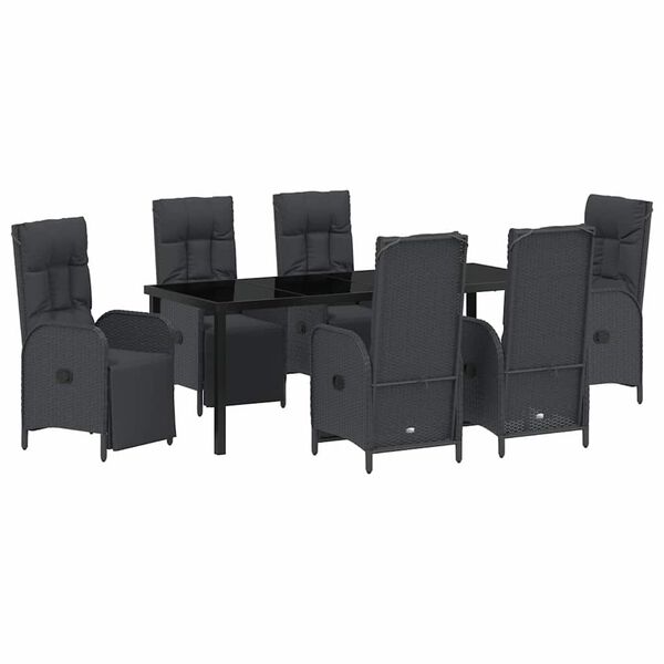 vidaXL Garden Dining Set with Cushion 7 pcs Black Poly Rattan