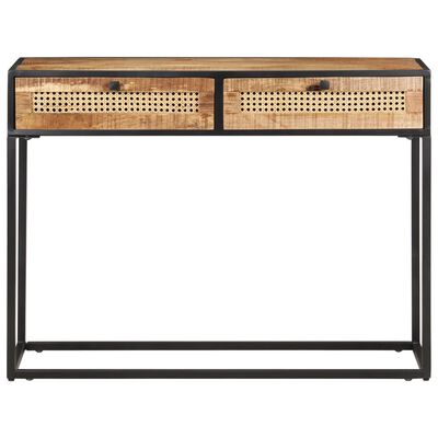 vidaXL Console Table 39.4"x13.8"x29.5" Rough Mango Wood and Natural Cane