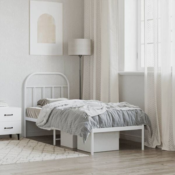 vidaXL Bed Frame White Powder-Coated Steel Small Single Bed Frame