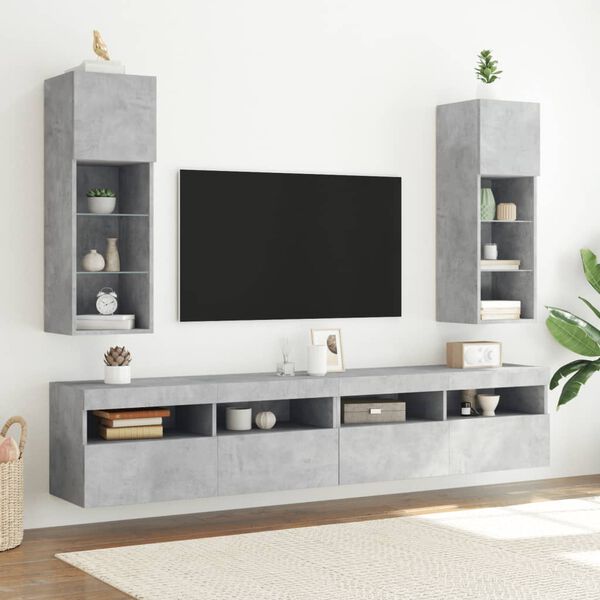 vidaXL TV Cabinet Concrete Grey Engineered wood, Glass 35.4 in in height
