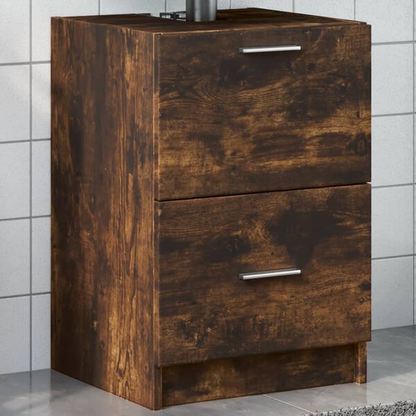 vidaXL Sink Cabinet Smoked Oak Engineered Wood 15.7x14.6x23.2 in